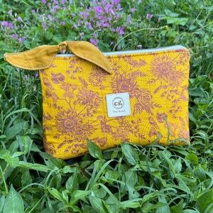 Handmade Floral Mustard Cosmetic Bag